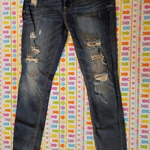 Express Dark Blue Distressed Skinny Jeans
